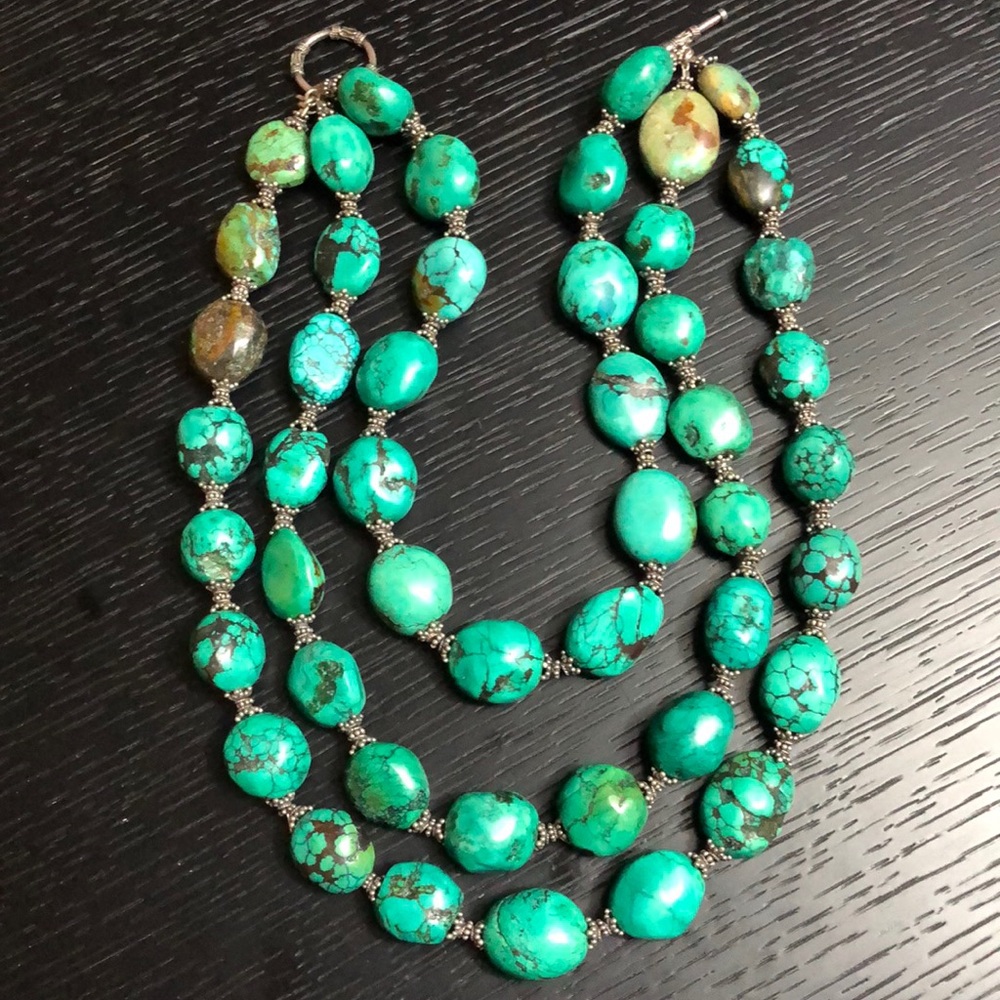 3 strand  turquoise necklace choker, Bali silver